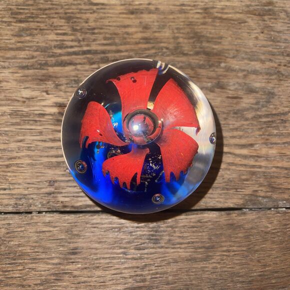 Hand Blown Glass Paperweight - Flower - Dichroic Acrylic - 3 inch - Picture 6 of 7